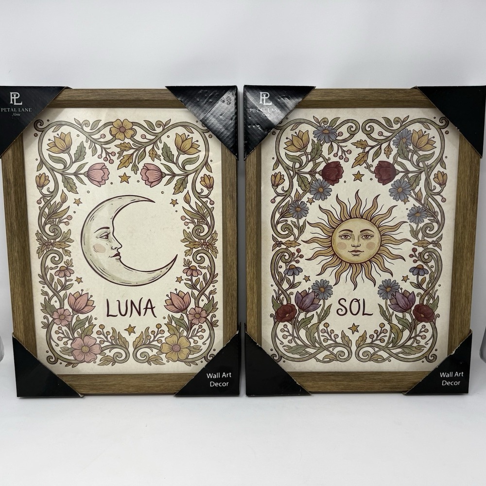 Petal Lane Home Wall Art Set Of Sun And Moon New 16 X 12